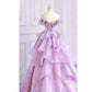 Lilac Elegant Fairy A-line Off-shoulder Long Tulle Ball Gown Evening Dress nv3520