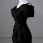Black Mermaid Sweetheart Off Shoulder Prom Dress, Black Satin Evening Dress nv1660