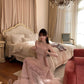 Robe de soirée longue en mousseline rose NV6745