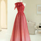 Red Fashion Gorgeous Exquisite Floral Applique Beading A-Line Sequined Long Tulle Elegant Floor Length Ball Gown Evening Dress nv3816