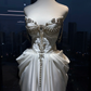 Strapless Sweetheart White Satin Mermaid Gown Rhinestone Pearl Chain Draped Wedding Prom Dress  NV7025