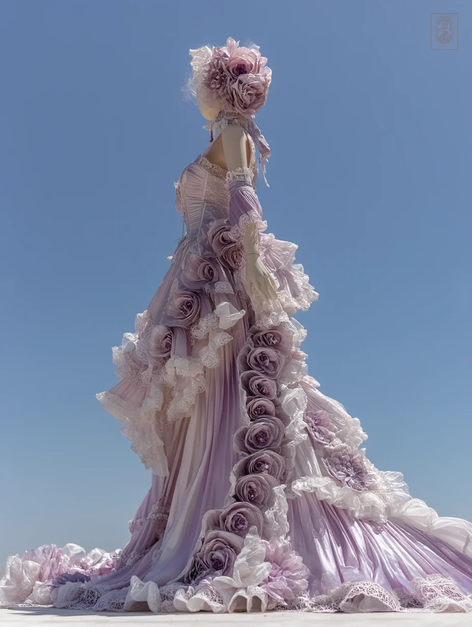 Lavender Gradient Lolita Rose Gown with 3D Roses & Lace Ruffles  NV7511