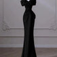 Black Mermaid Sweetheart Off Shoulder Prom Dress, Black Satin Evening Dress nv1660