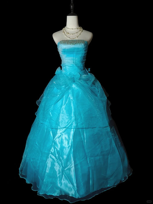 Blue Beaded Elegant Long Tulle Ball Gown nv4780