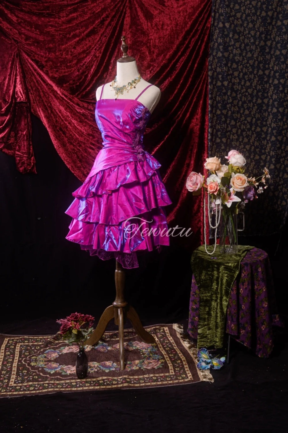 Laser-like purple short satin dress NV6663