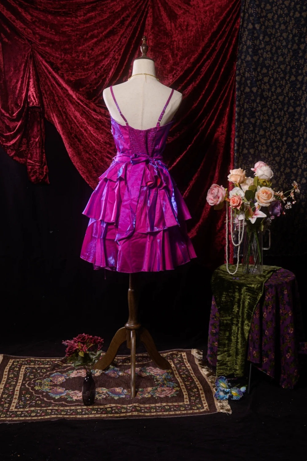 Laser-like purple short satin dress NV6663