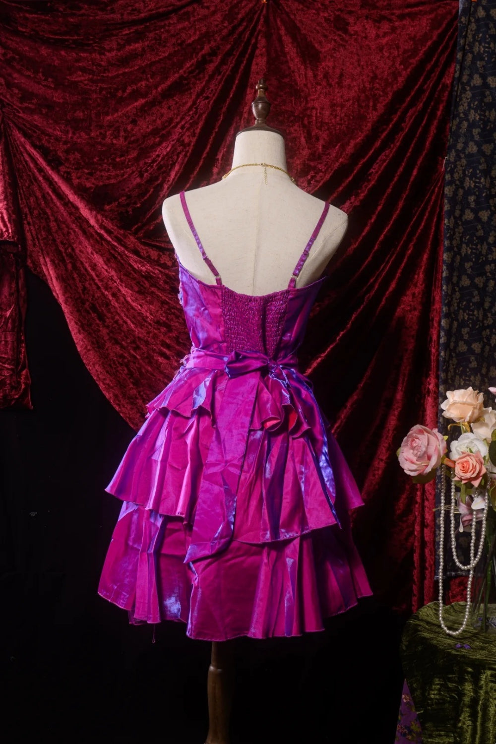 Laser-like purple short satin dress NV6663