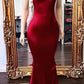 Red Mermaid Sleeveless V Neck Halter Stretch Satin Prom Dress Halter Sleeveless Long Halter Evening Dress Long Party Dress nv2036