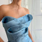 strapless ruched embossed printed satin lace-up  prom dress  nv1637