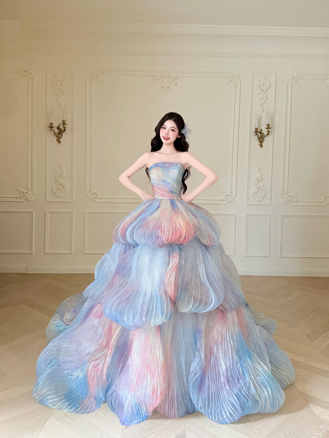 Strapless Watercolor Ombre 3D Petal Ball Gown Prom Dress  NV7413