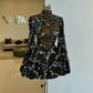 Black gorgeous fashion unique shiny sequins short long sleeve see-through ball gown evening dress party dress nv3232