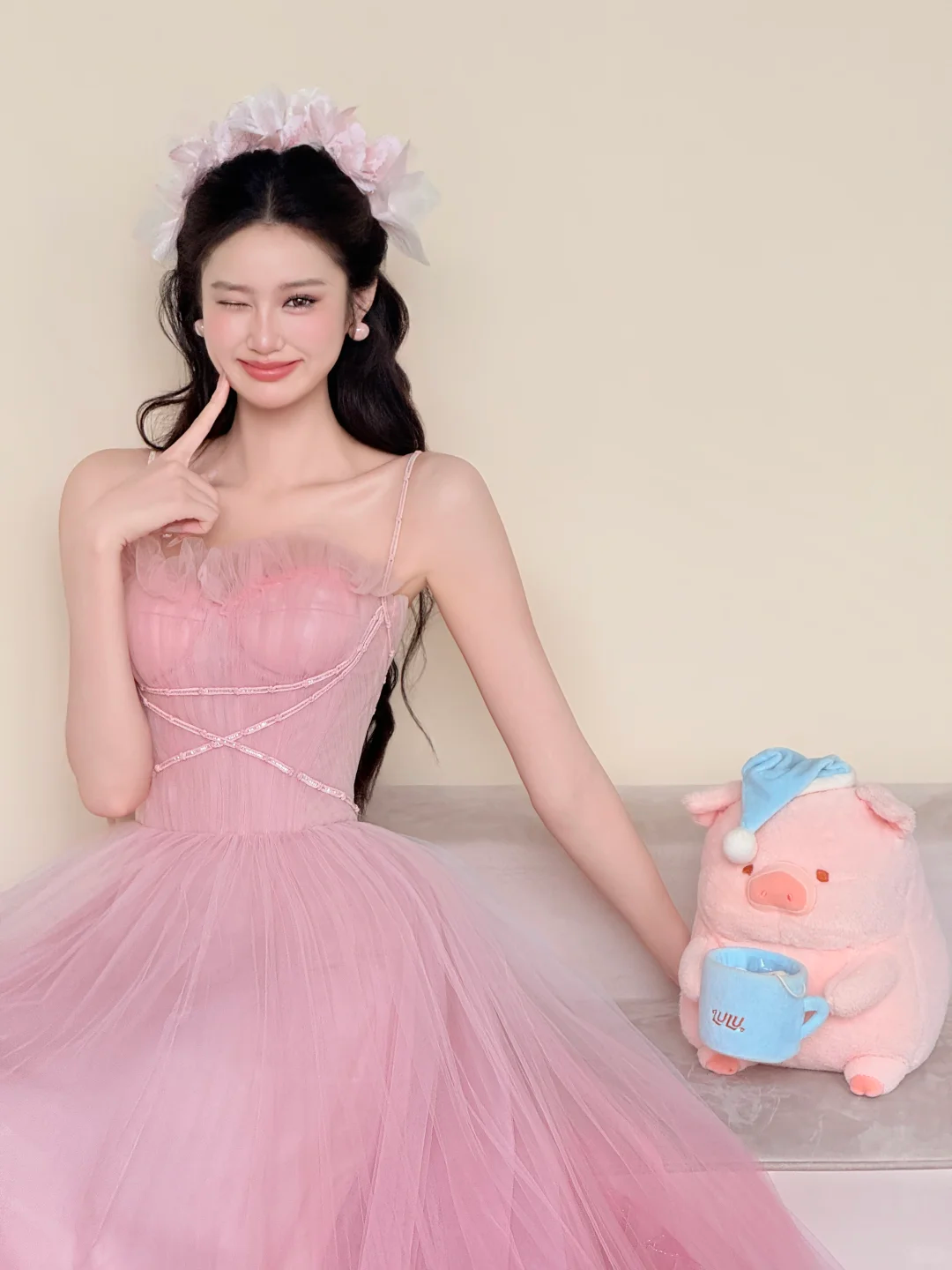 Spaghetti Strap Pink Ombre Glitter Petal Princess Ball Gown Prom Dress  NV7421