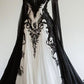 Robe de mariée bustier en dentelle avec voile, broderie contrastée 3D violette, noire et blanche NV6226