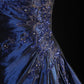 Navy Blue Vintage Fashion Exquisite Beaded Ball Gown Off Shoulder Long Satin Elegant Prom Dress Party Dress nv3769