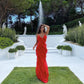 Red fashion spaghetti straps long Chiffon ruffled bodycon ball gown evening dress party dress nv3544