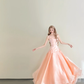 Peach Pink Spaghetti Strap Satin Ball Gown A-Line Prom Dress  NV7177