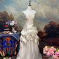Ivory White Gorgeous Fashion Elegant Floral Exquisite Beading lace Long Satin Tulle Ball Gown Evening Gown Wedding Dress nv4063