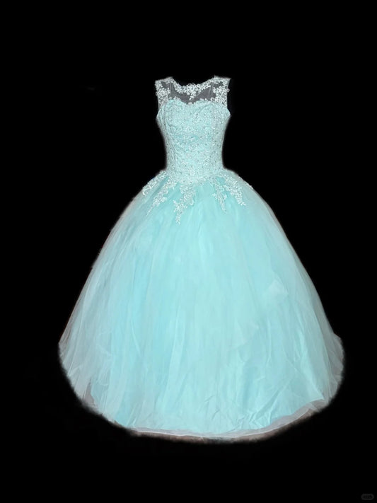 Blue Elegant Long Lace Tulle Ball Gown Evening Dress nv4922