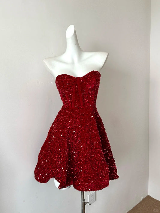 Red Shiny Fashion Elegant Long Sequin Homecoming Dress Prom Dress Evening Dress Party Dress nv4183
