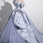 Blue Elegant Floral Long Satin Tulle Ball Gown Evening Gown Birthday Gown Wedding Dress nv4156