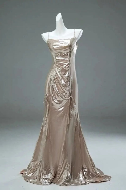 Robe longue de soirée rétro dorée NV6614