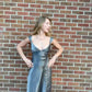 Silver Vintage Fashion Elegant Long Satin Formal Prom Dress Evening Gown Party Dress nv3646