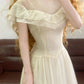 White Vintage Elegant Floral Long Tulle Garden Party Dress nv5015