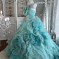 Robe de bal bustier Mint Enchantment à fleurs 3D perlées, traîne à volants superposés NV6845
