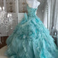 Robe de bal bustier Mint Enchantment à fleurs 3D perlées, traîne à volants superposés NV6845