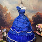 Blue exquisite beaded satin floor-length vintage long ball gown nv5156