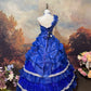 Blue exquisite beaded satin floor-length vintage long ball gown nv5156