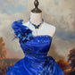 Blue exquisite beaded satin floor-length vintage long ball gown nv5156