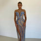 Blue luxury gorgeous beaded slit long prom dress evening gown party dress nv1972