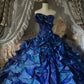 Une magnifique robe de bal longue en tulle bleu scintillant NV6660
