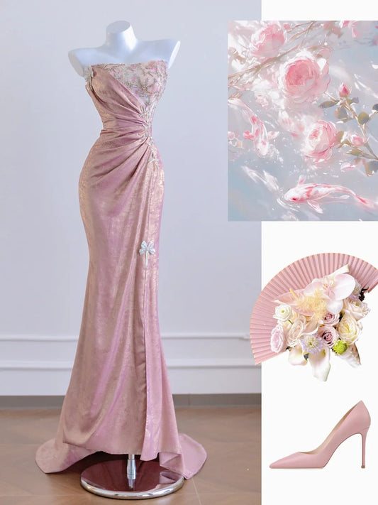 Pink fashion exquisite beaded long prom dress evening dress party dress nv4726