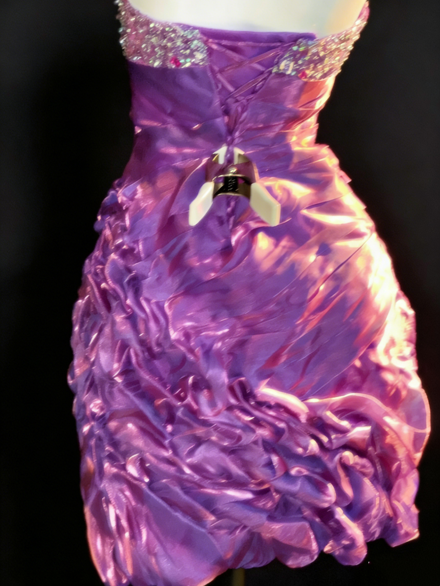 Robe mini bustier violette irisée à nœud - Robe de luxe plissée en satin NV6762