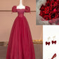 Red Vintage Exquisite Beaded Long Tulle Prom Dress Evening Dress Party Dress Ball gown nv4729