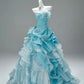 Blue stylish elegant long tulle ball gown evening dress nv4776