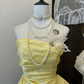 Retro French Style Yellow Satin Ruched Strapless Mini Gown - Luxury Dress for Afternoon Tea & Date NV6362