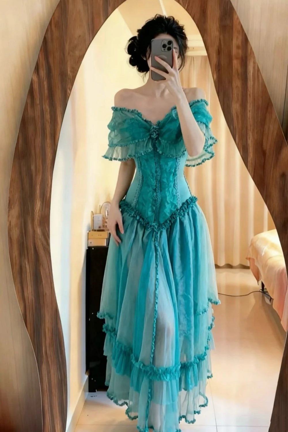 NiceVestidos-_Blue tulle princess long dress NV5971