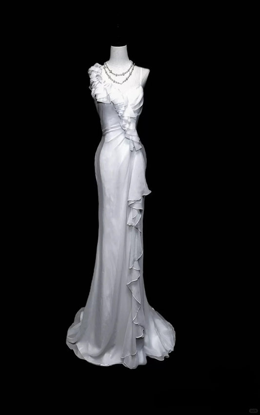 White elegant long tulle ball gown evening dress nv4419