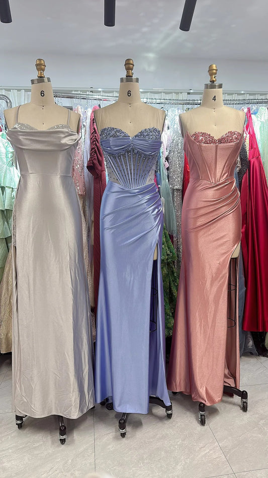 Nouvelle robe de soirée longue en satin, coupe ajustée, élégante et tendance, robe de demoiselle d'honneur, robe de remise de diplôme NV6634