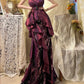 Purple Lace Beautiful Mermaid Long Satin Ball Gown Evening Dress nv4321