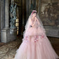 Robe de bal longue en tulle rose à fleurs NV6654