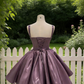 Lavender Satin Lace-Up Puff Dress - Gentle Style Birthday Party Gown NV6790