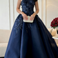 Navy Blue 3D Floral Beaded Ball Gown - Strapless Floor-Length Evening Dress NV6873