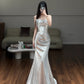 Silver Shiny Fashion Elegant Mermaid Slim Fit Long Sequin Floor Length Ball Gown Evening Dress Party Dress nv4190