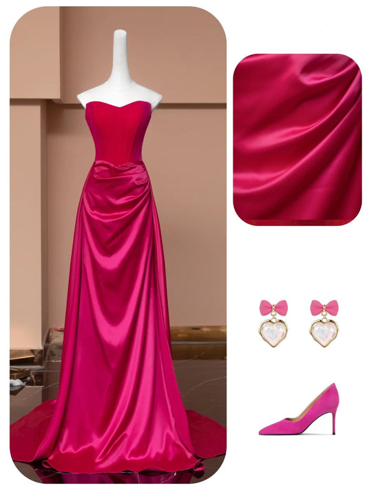 Pink Elegant Fashion Long Satin Prom Dress Evening Dress Party Dress nv4734