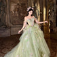 Robe de bal longue en tulle vert, somptueuse et délicate à motifs floraux NV6642