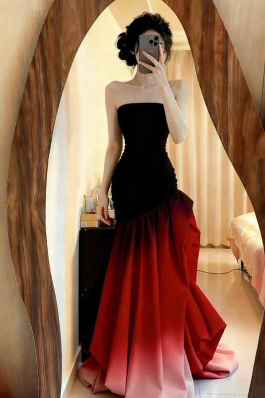 NiceVestidos-_Burgundy and black gradient long satin evening gown NV5970